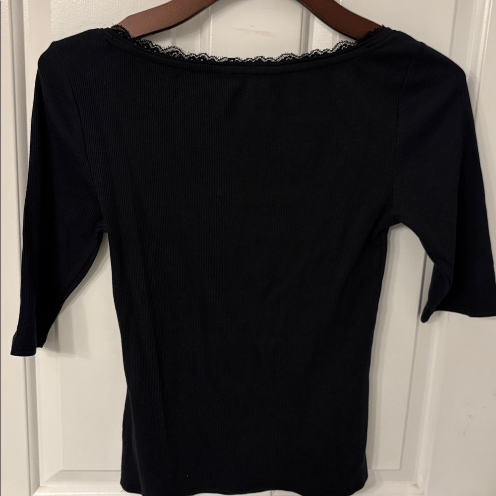 New Maeve Blk Ribbed Top with Lace Detail by anthropology Size S & M - Picture 5 of 11